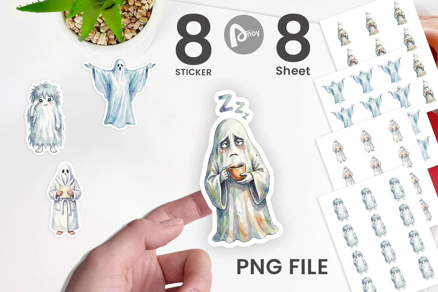 Sticker Watercolor Groggy Morning Coffee Ghost - Image 2