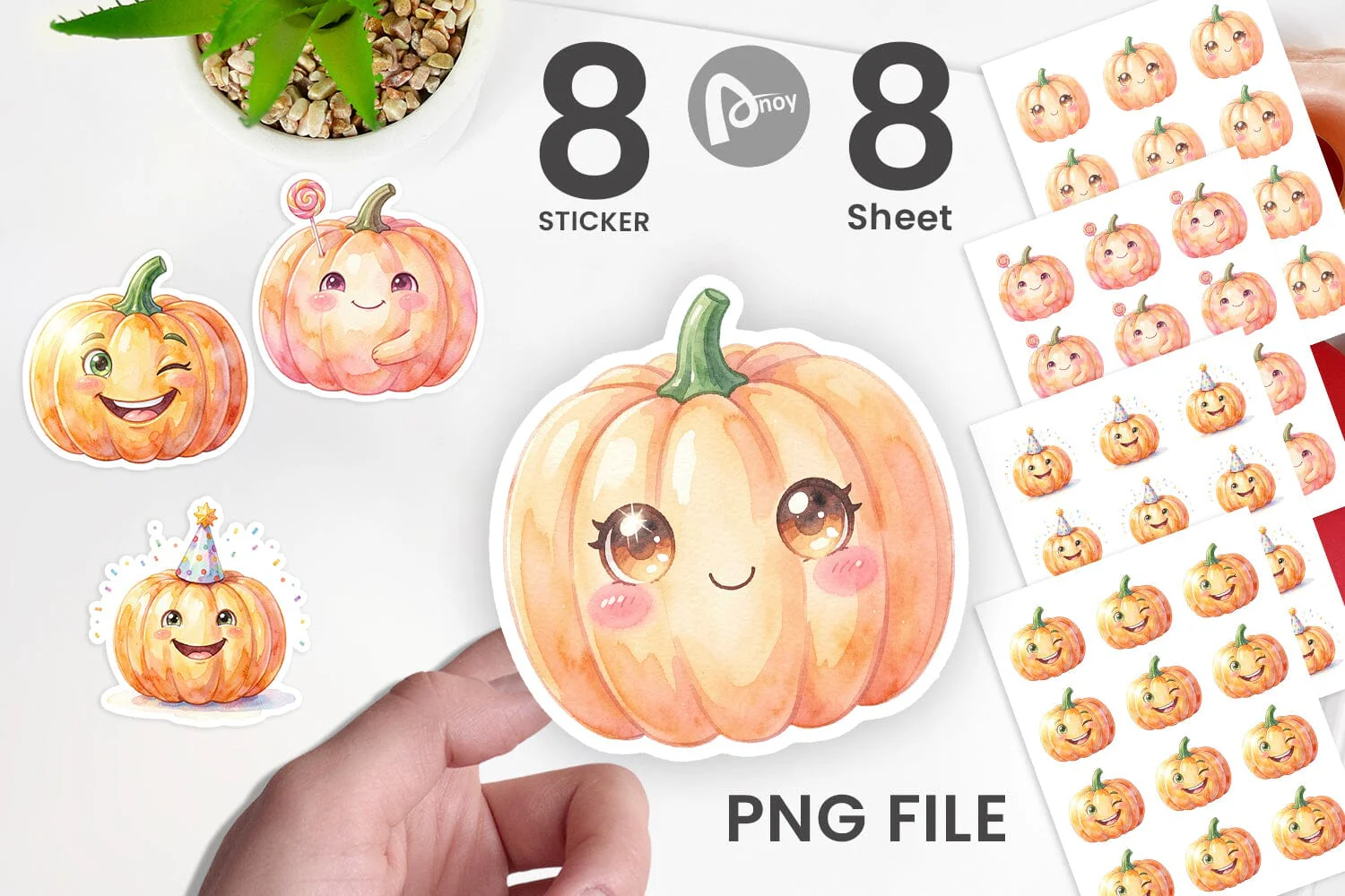 Sticker Watercolor Kawaii Cute Pastel Pumpkin - Image 2
