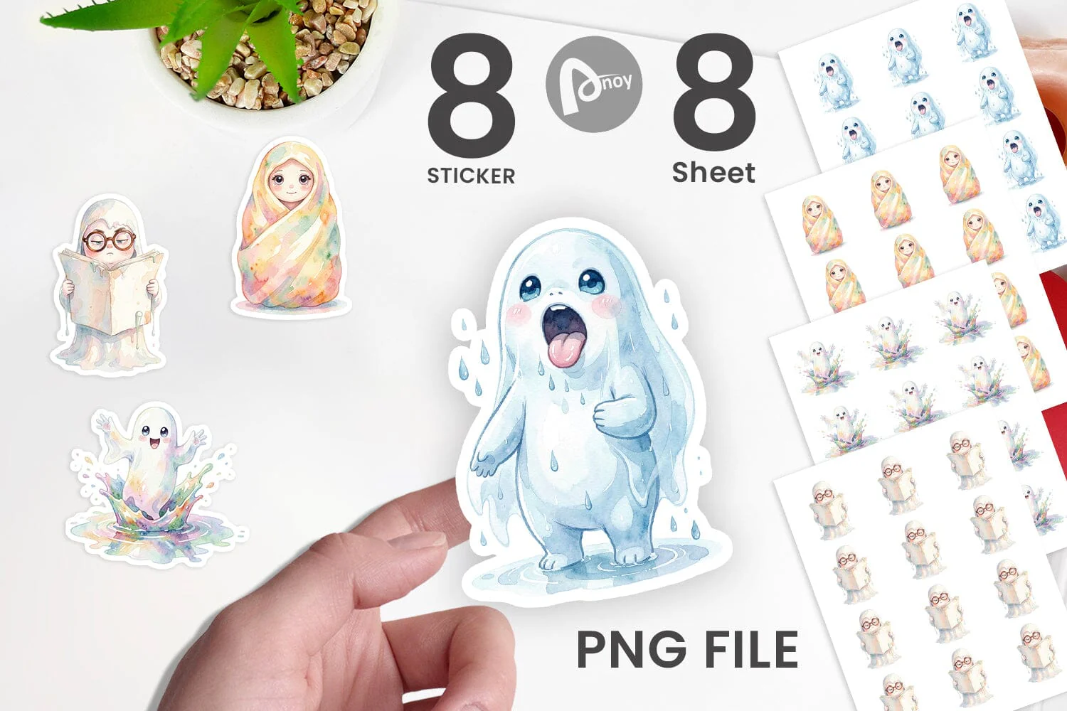 Sticker Watercolor Rainy Day Ugly Cute Ghost - Image 2