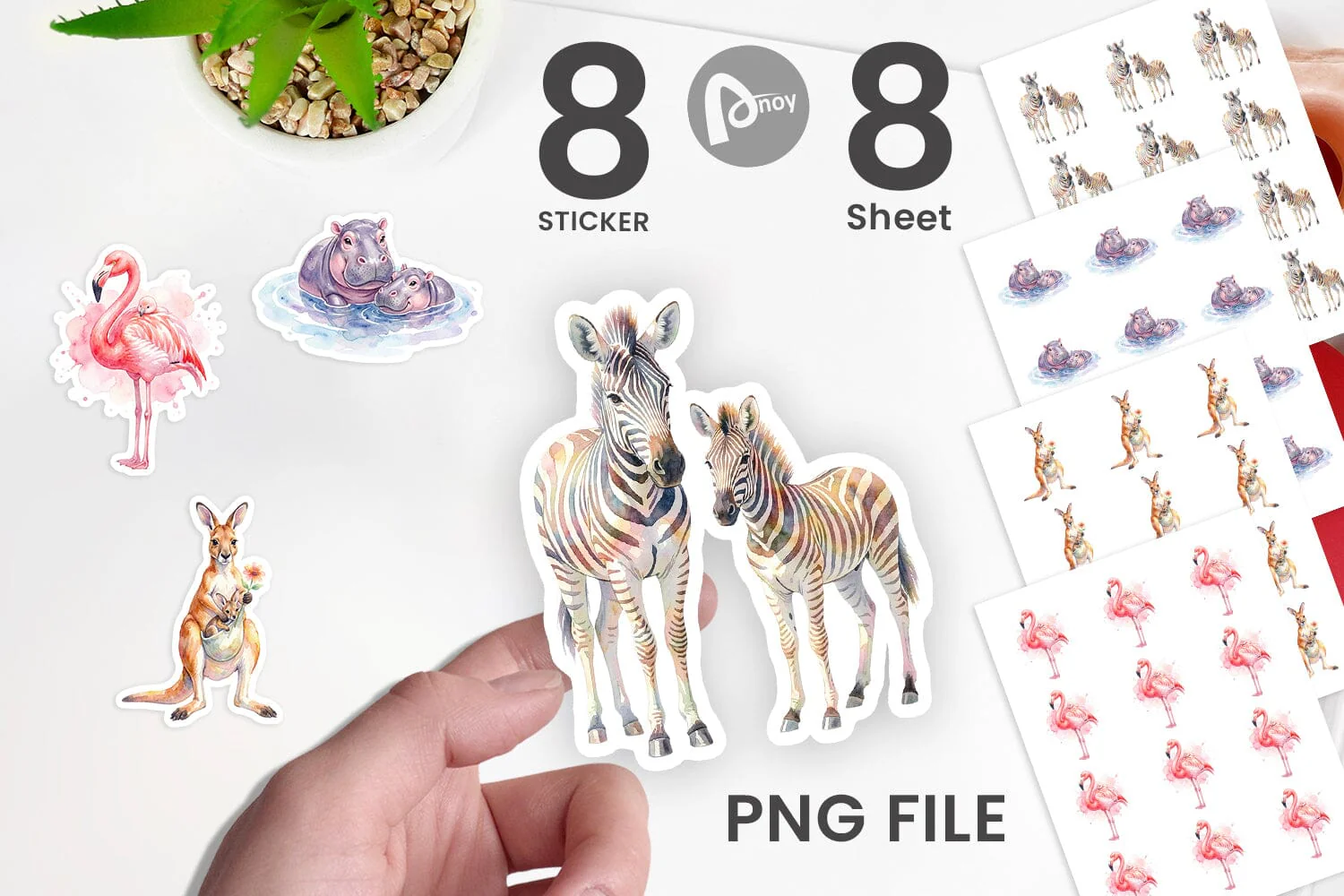 Sticker Watercolor Safari Mom And Baby Animal - Image 2