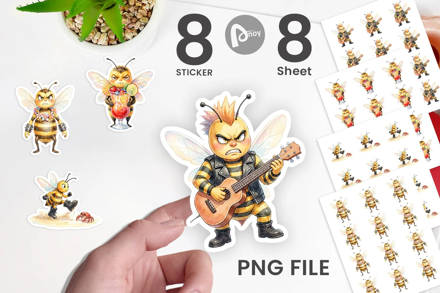 Sticker Watercolor Sarcastic Rocker Bee Tropical - Image 2