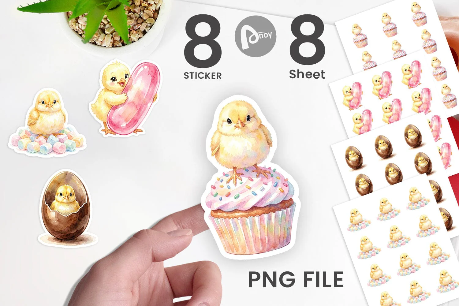 Sticker Watercolor Sweet Candy Easter Chicks - Image 2