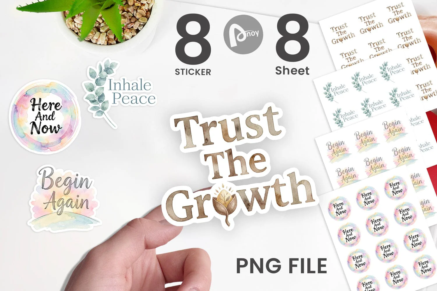 Sticker Watercolor Zen Botanical Minimal Quote