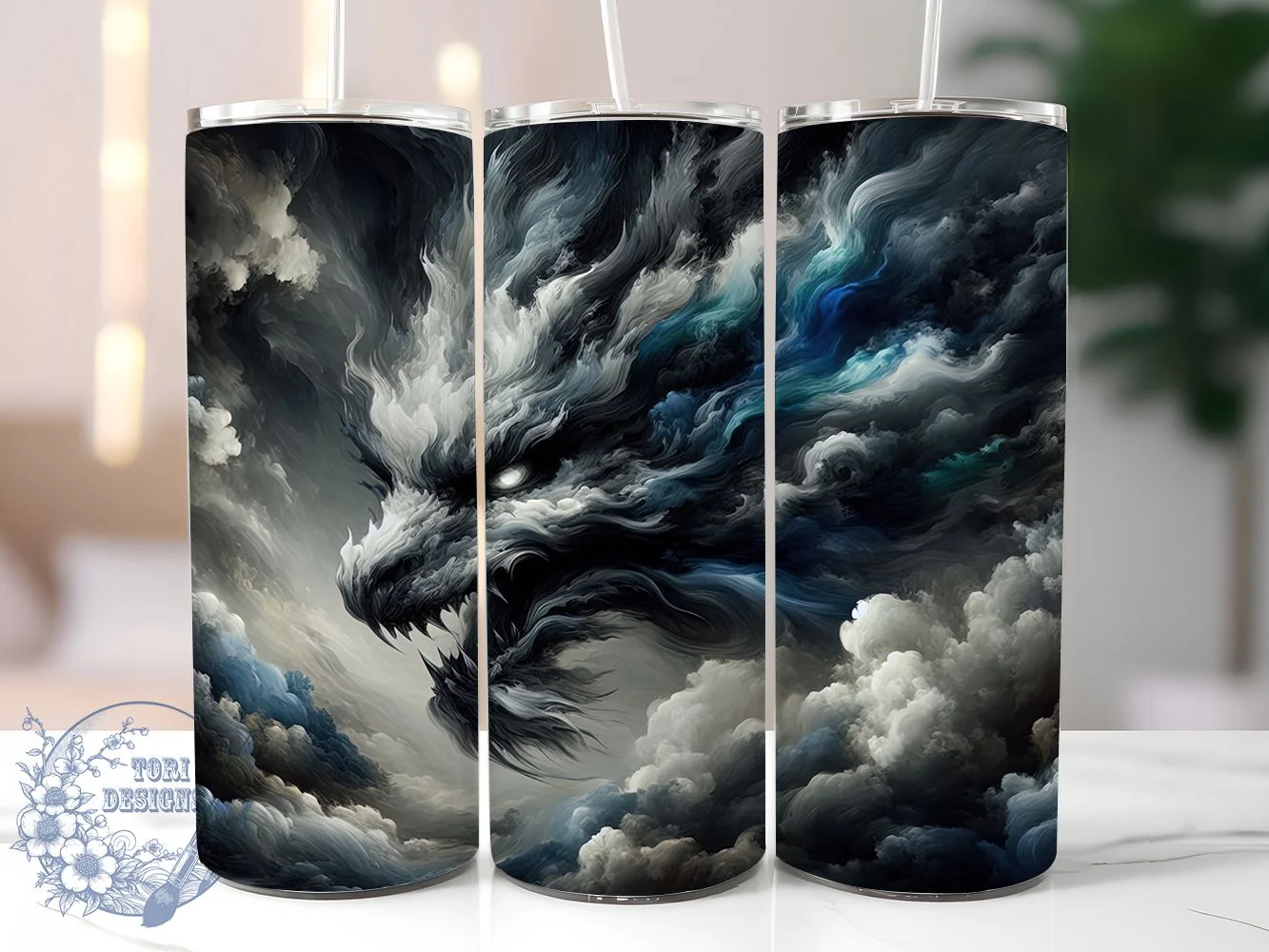 Storm Cloud Dragon Tumbler, Cloud Theme, Mystical Spirit, Fantasy Art, Mythical Design, 20Oz Tumbler, Sublimation Wrap
