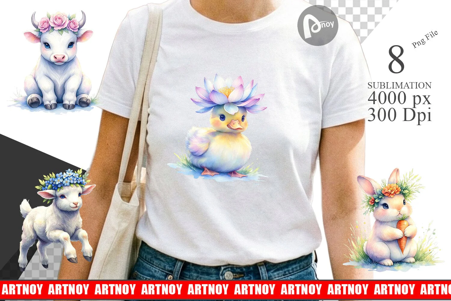 Sublimation Watercolor Baby Farm Animal Nursery Art
