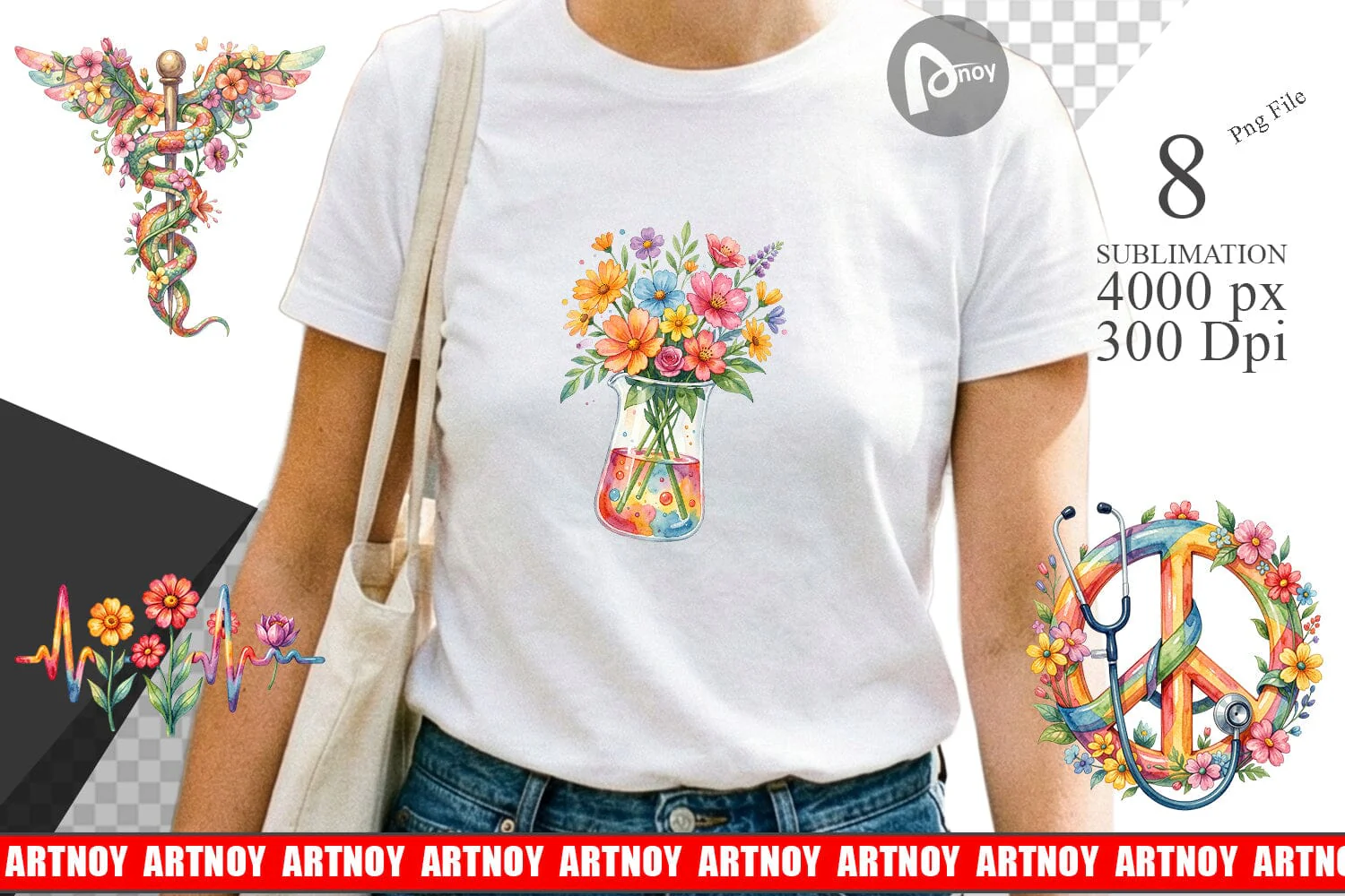 Sublimation Watercolor Floral Retro Medical Anatomy