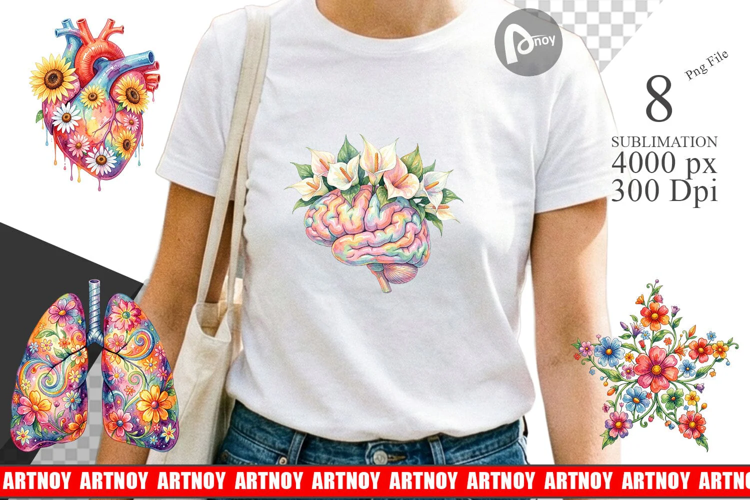 Sublimation Watercolor Floral Retro Medical Anatomy - Image 2