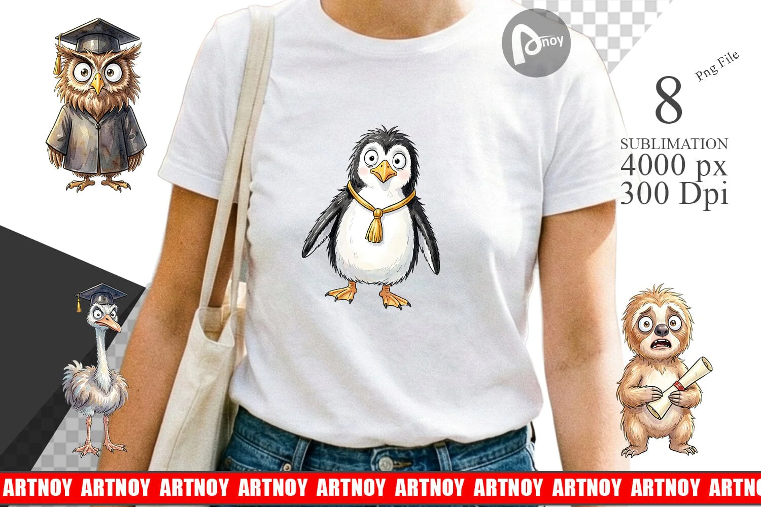 Sublimation Watercolor Funny Animal Graduation - Image 2