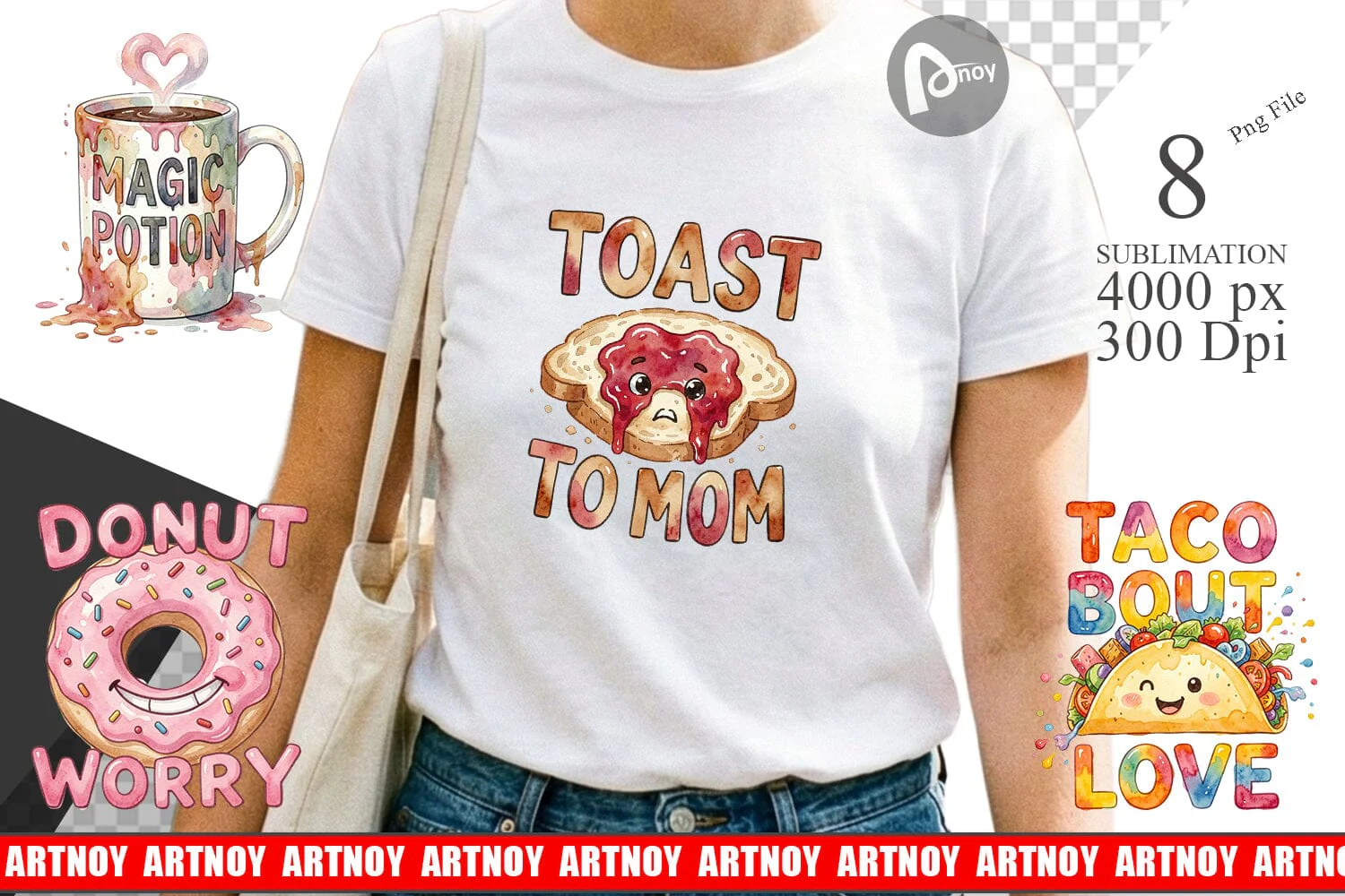 Sublimation Watercolor Funny Foodie Mom Puns Art Quotes - Image 2