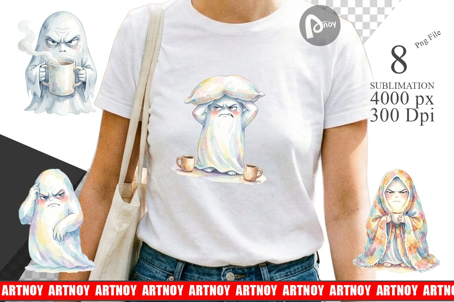 Sublimation Watercolor Funny Grumpy Morning Ghost