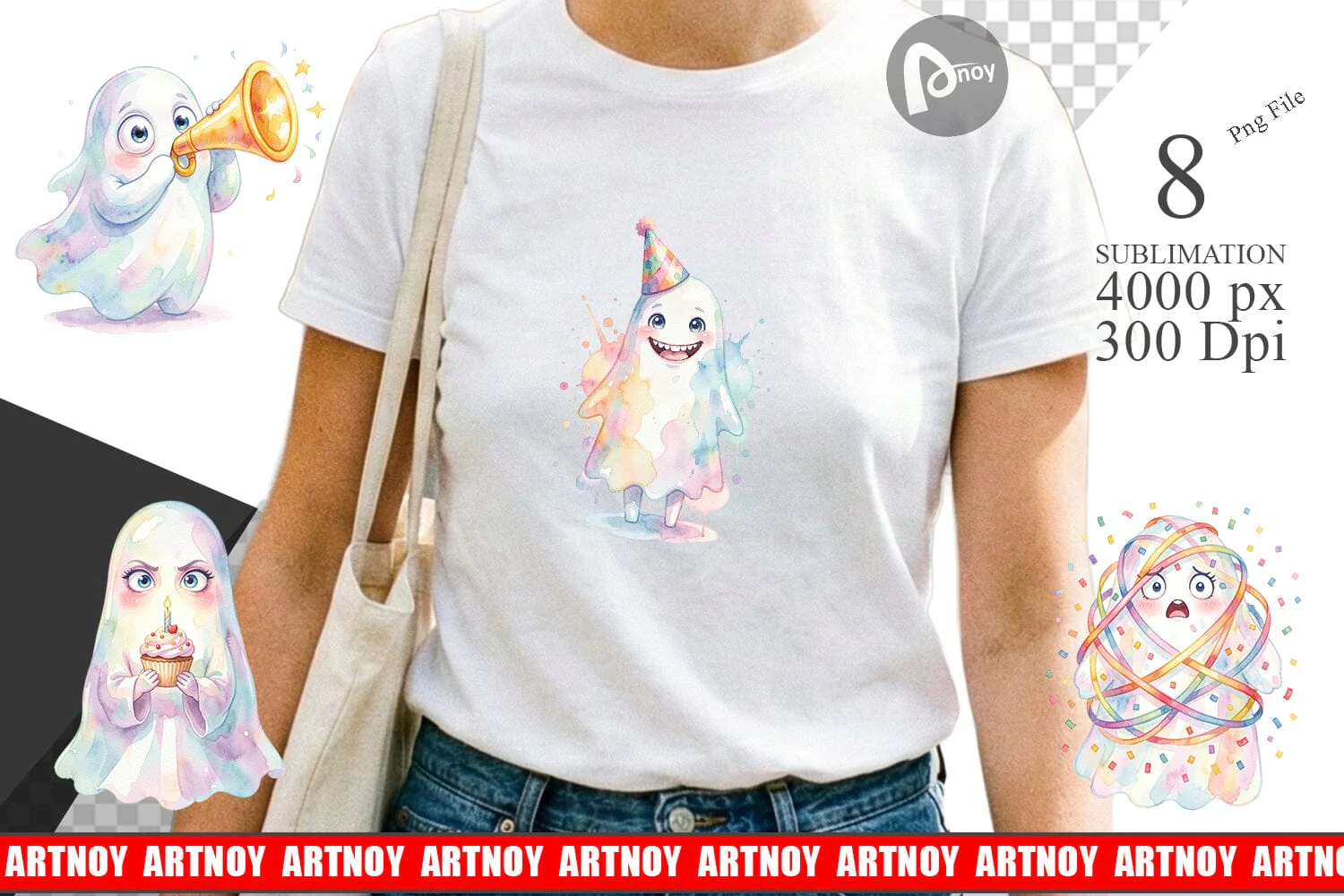 Sublimation Watercolor Funny Ugly Cute Party Ghost - Image 2