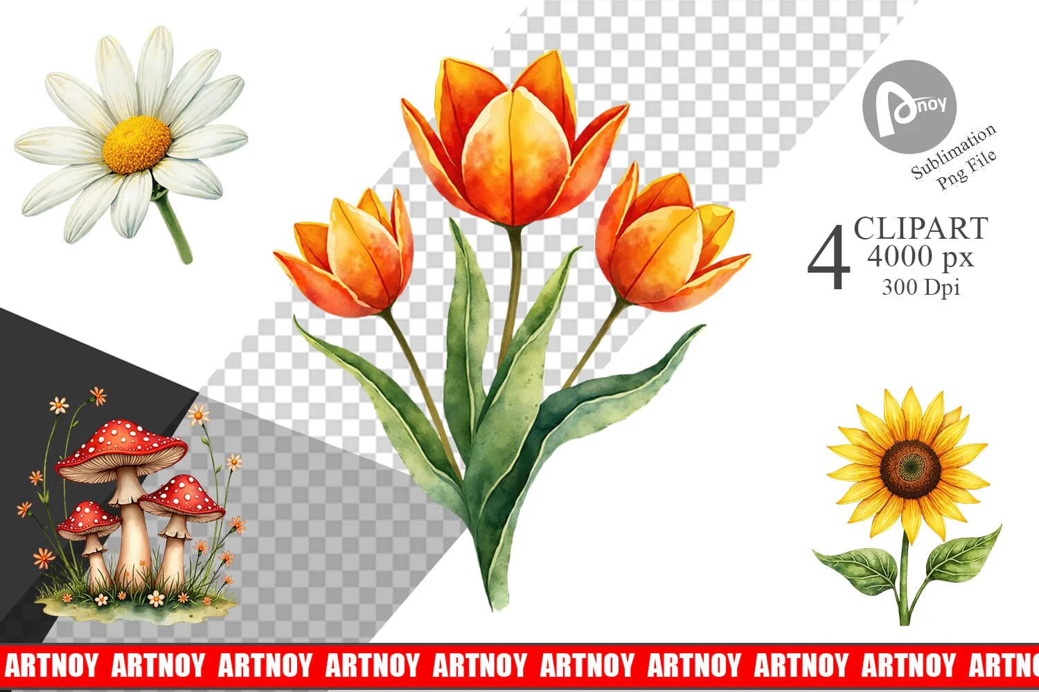 Sublimation Watercolor Groovy Garden 70s Retro Watercolor Florals