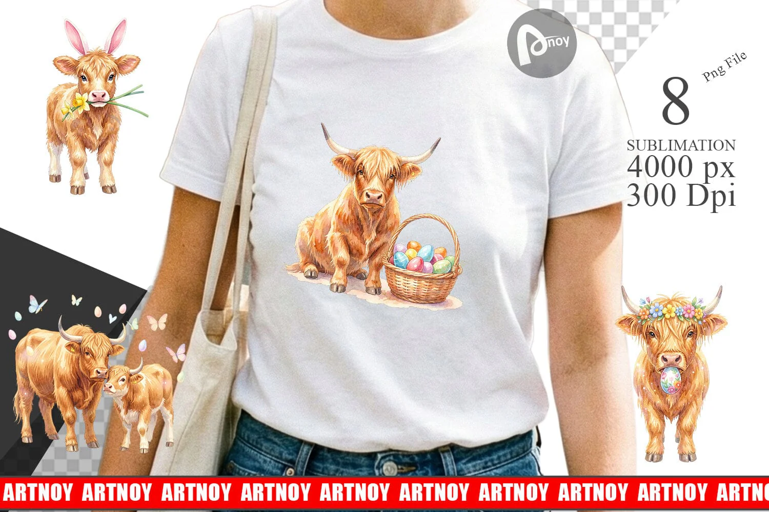 Sublimation Watercolor Highland Cow Easter