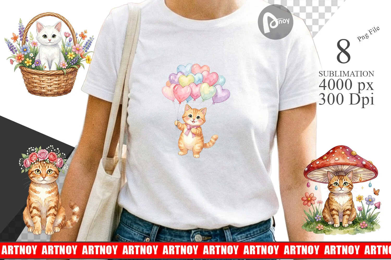 Sublimation Watercolor Pastel Garden Cat Celebration - Image 2