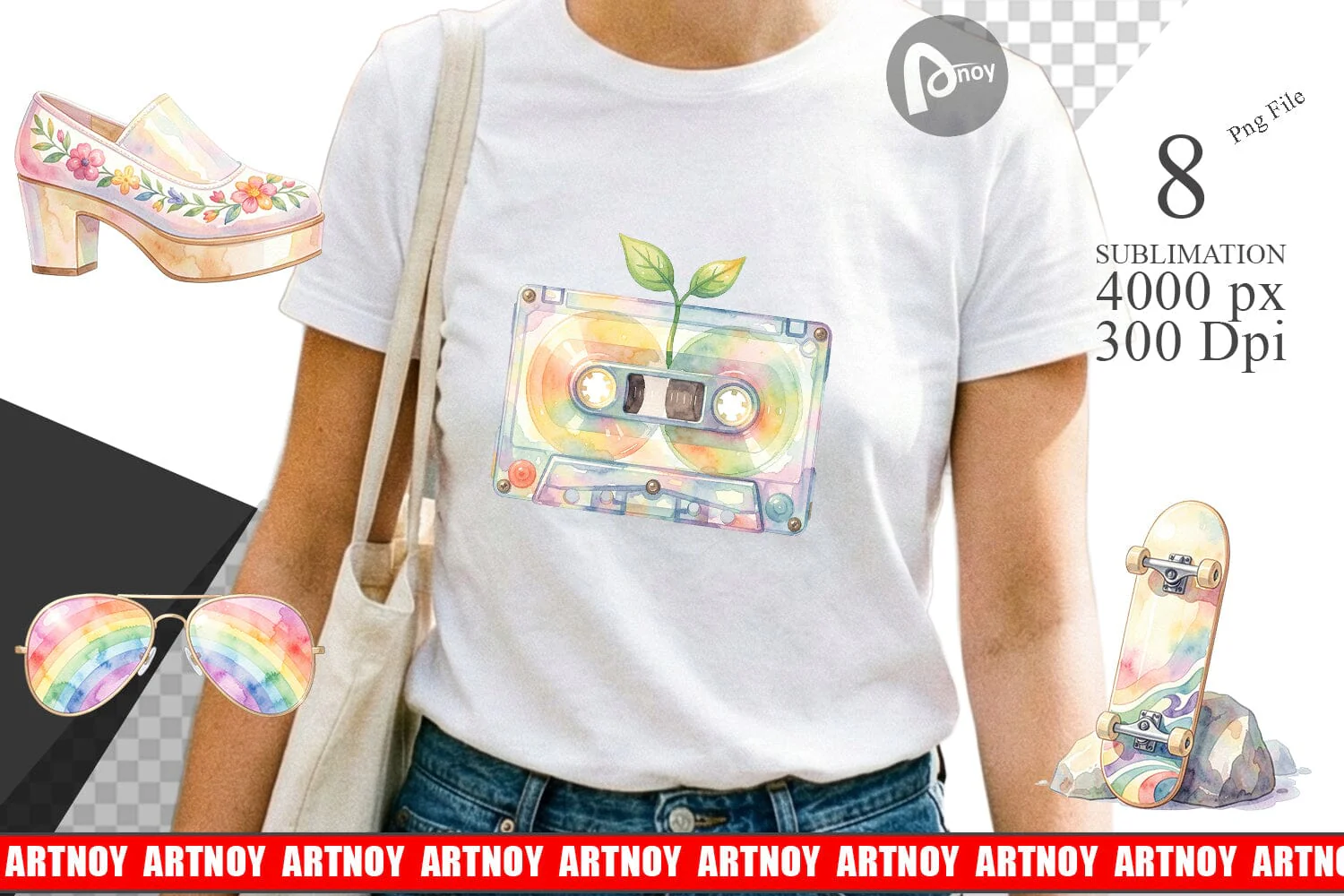 Sublimation Watercolor Retro 70s Roller Disco Art