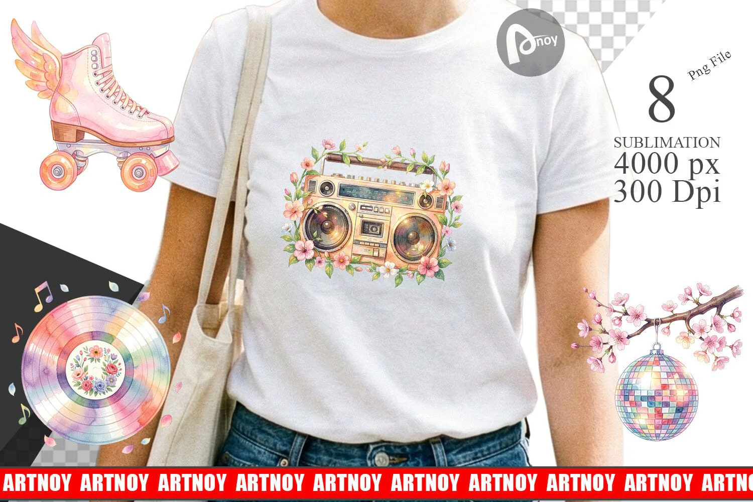 Sublimation Watercolor Retro 70s Roller Disco Art - Image 2