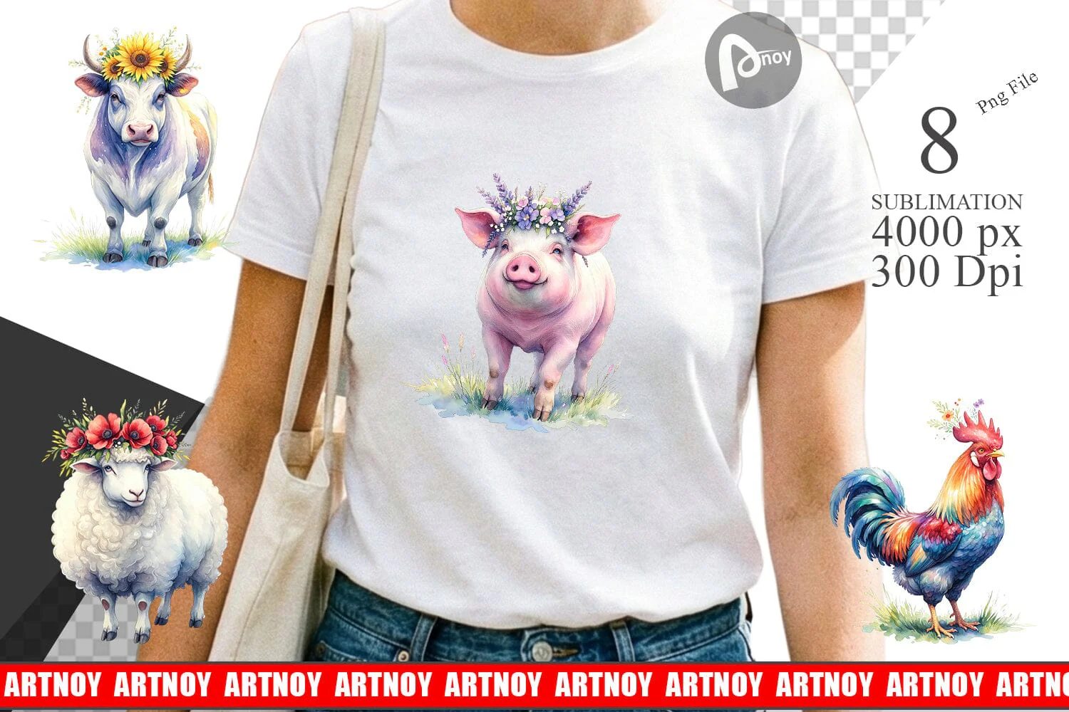 Sublimation Watercolor Rustic Flower Crown Animal - Image 2