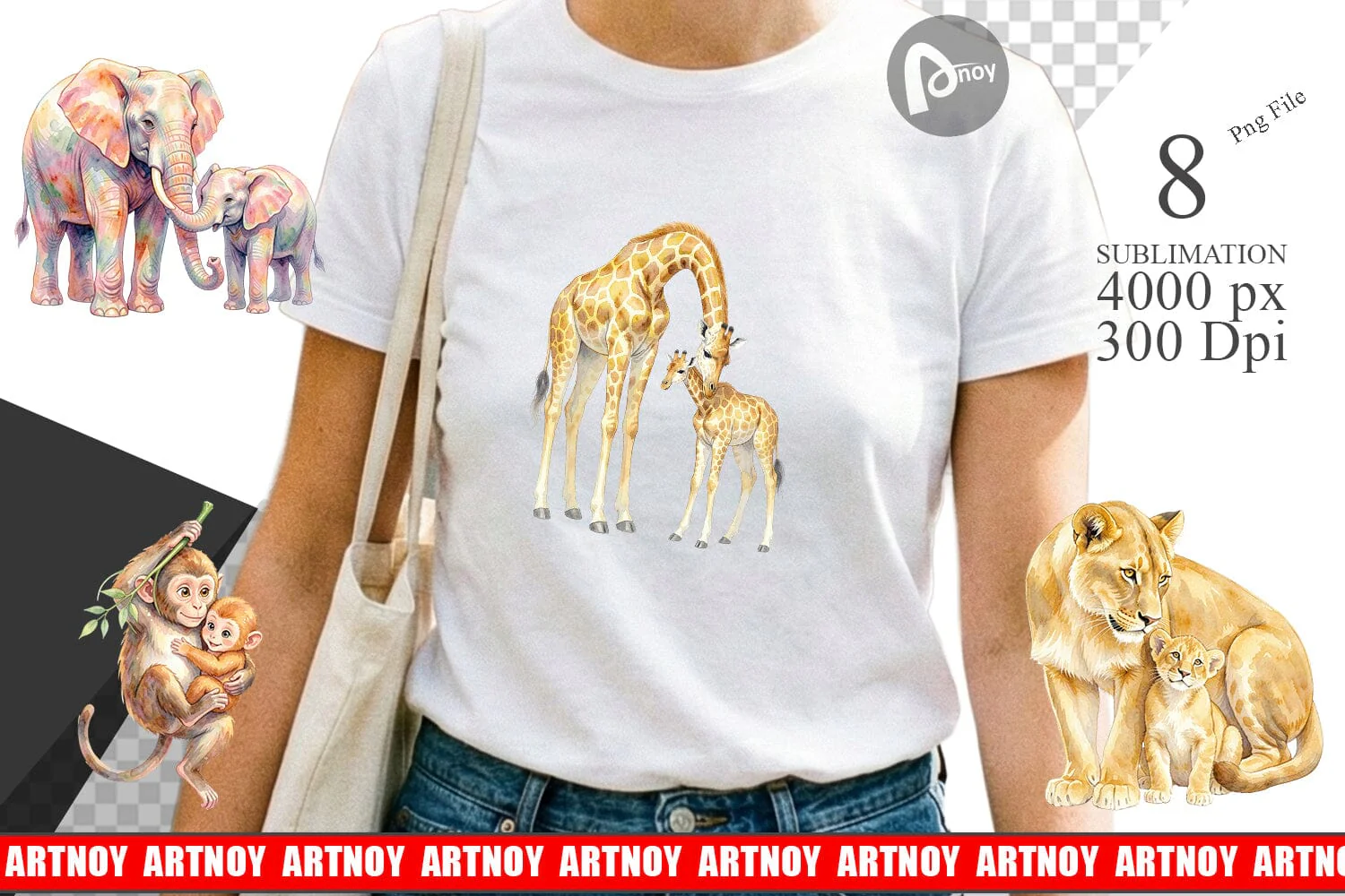 Sublimation Watercolor Safari Mom And Baby Animal