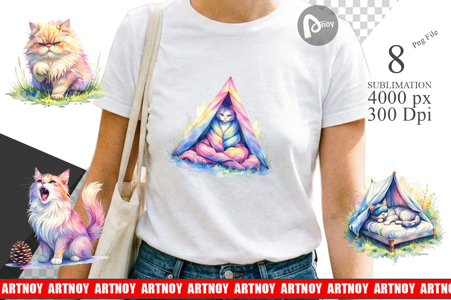 Sublimation Watercolor Sassy Sarcastic Camping Cat - Image 2