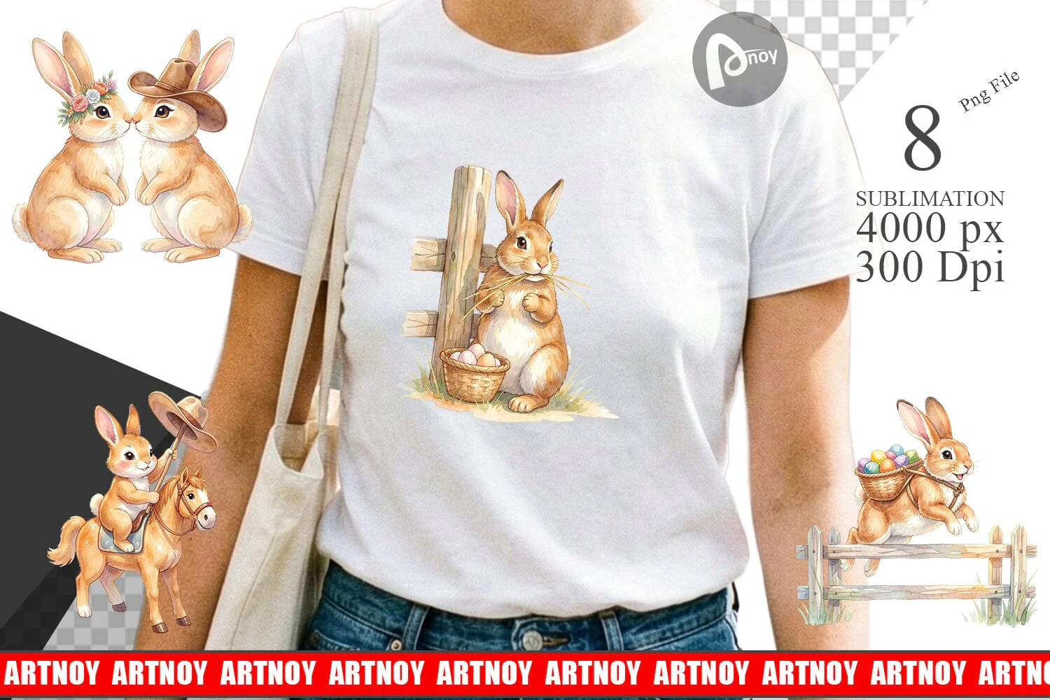 Sublimation Watercolor Western Cowboy Bunny Easter