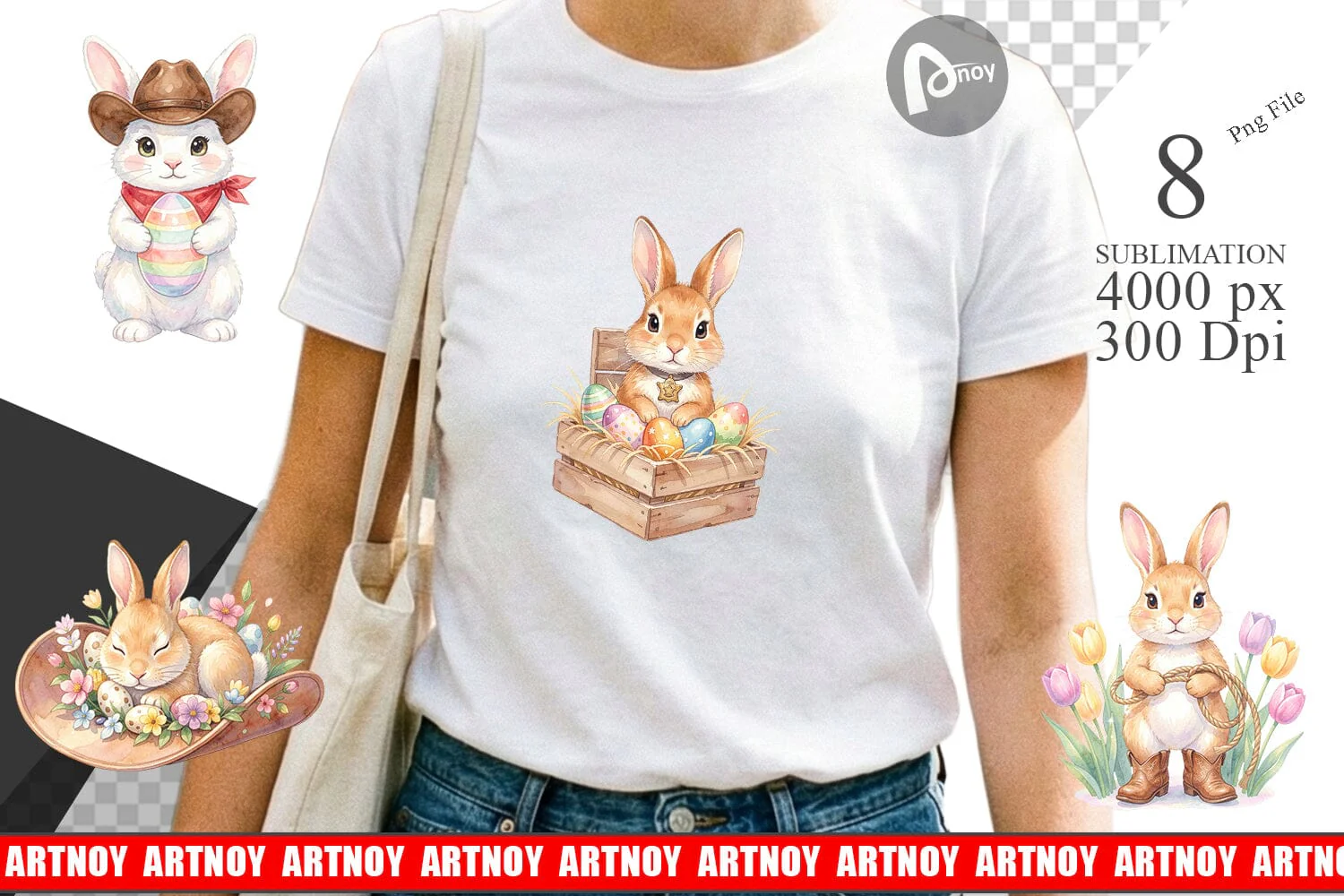 Sublimation Watercolor Western Cowboy Bunny Easter - Image 2