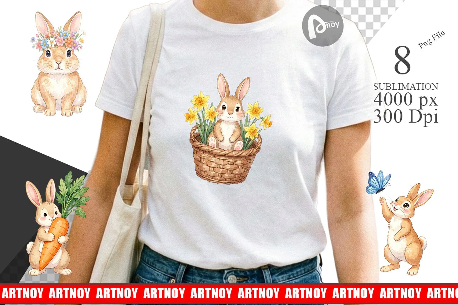 Sublimation Watercolor Whimsical Spring Bunny Art - Image 2