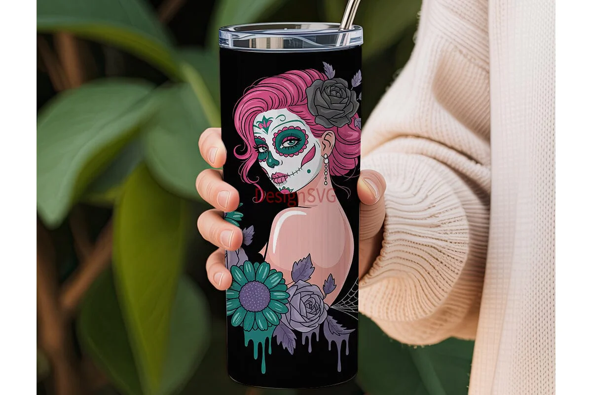 Sugar Skull Girl 20oz Tumbler Wrap - Image 3