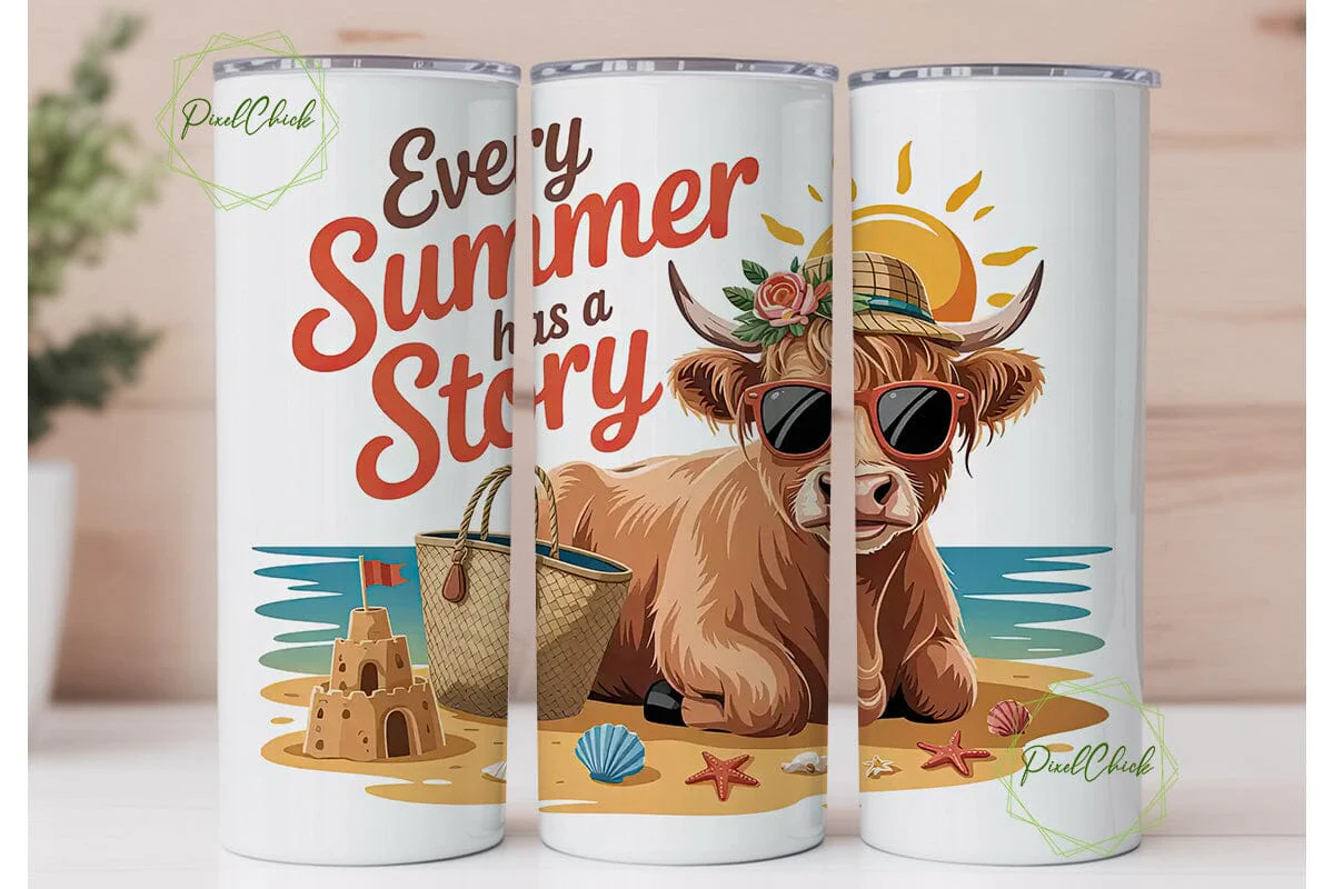 Summer Cow Beach Tumbler Wrap - Image 2