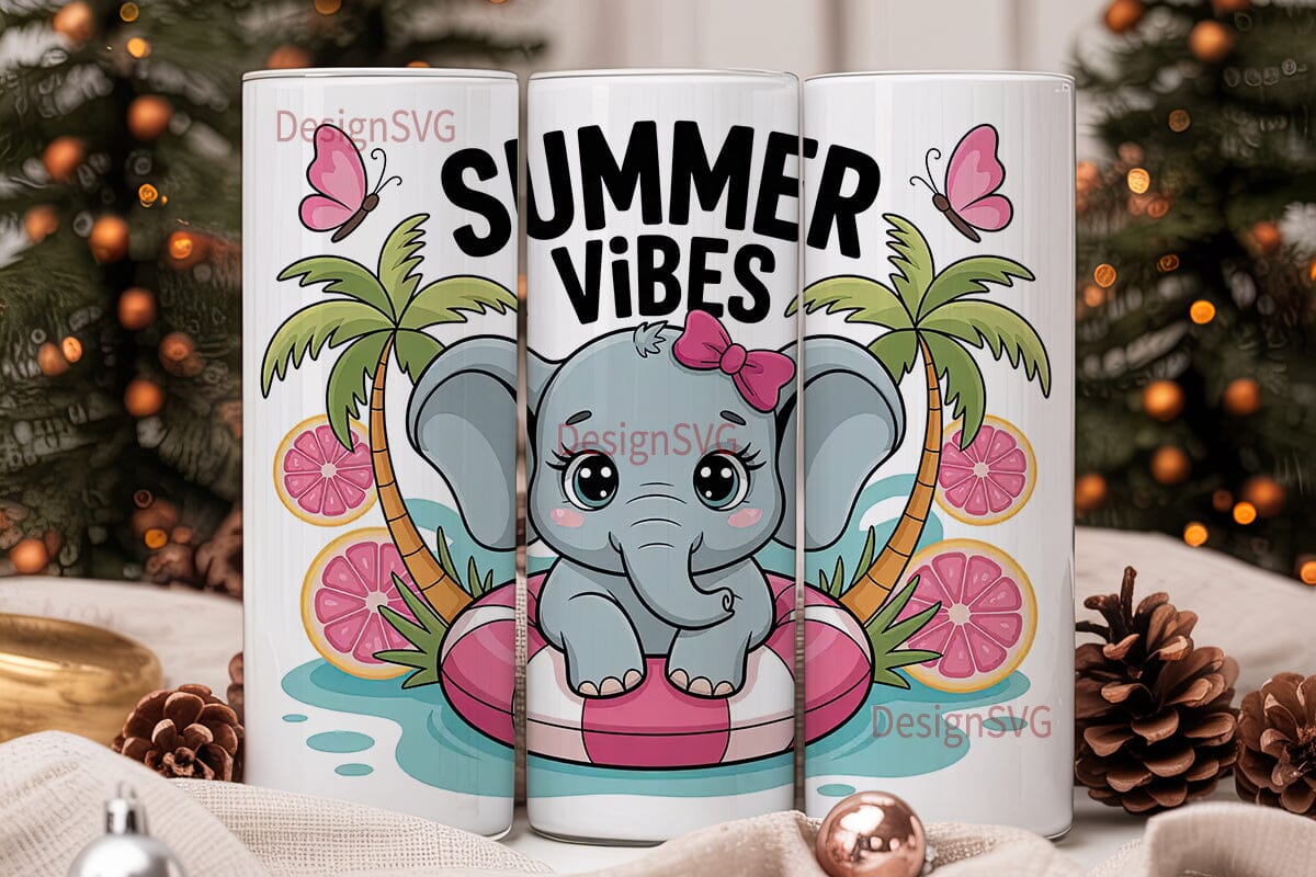 Summer Vibes Elephant 20oz Tumbler Wrap - Image 2