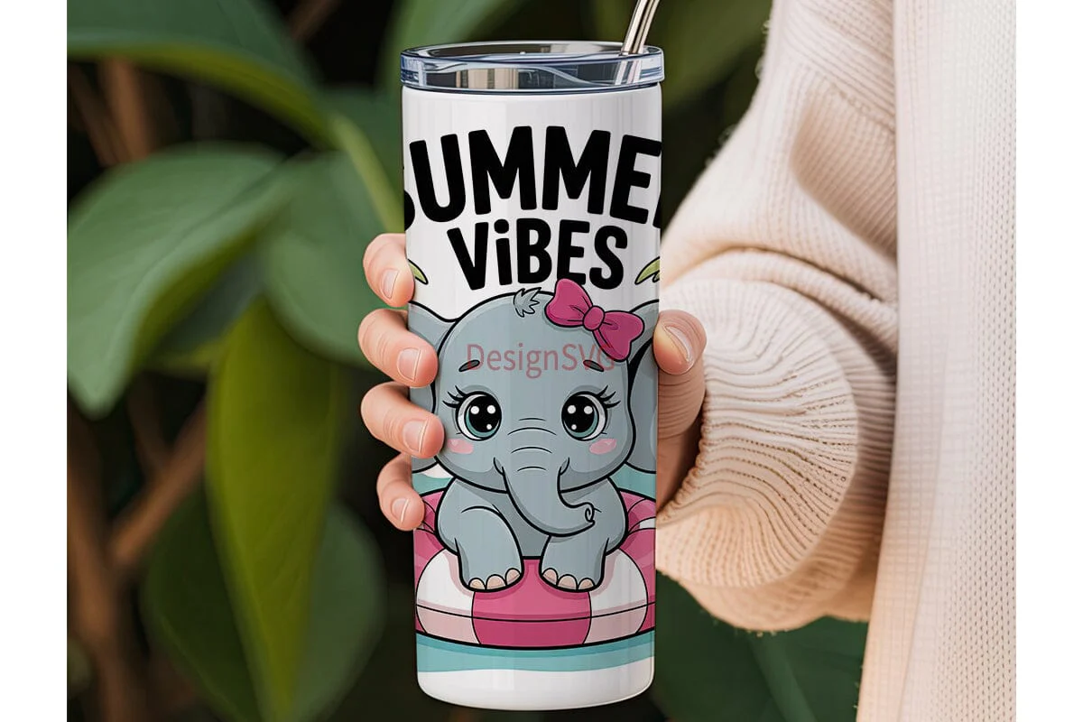 Summer Vibes Elephant 20oz Tumbler Wrap - Image 3