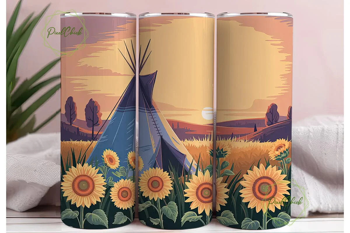 Sunset Teepee & Sunflowers Tumbler Wrap - Image 3