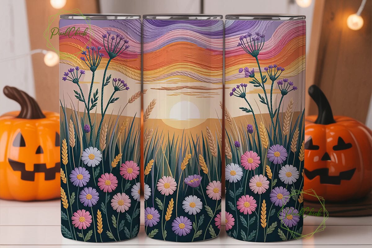 Sunset Wildflower Embroidery Tumbler - Image 2