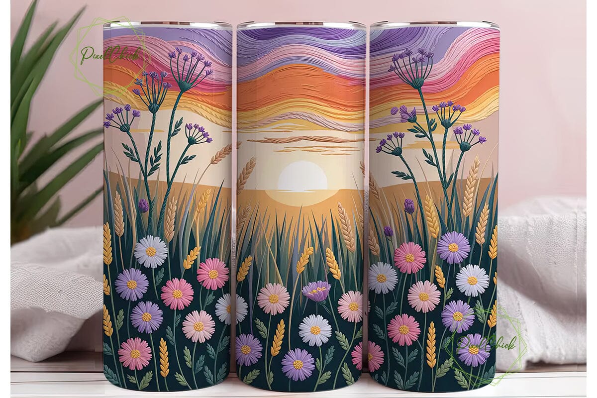 Sunset Wildflower Embroidery Tumbler - Image 3