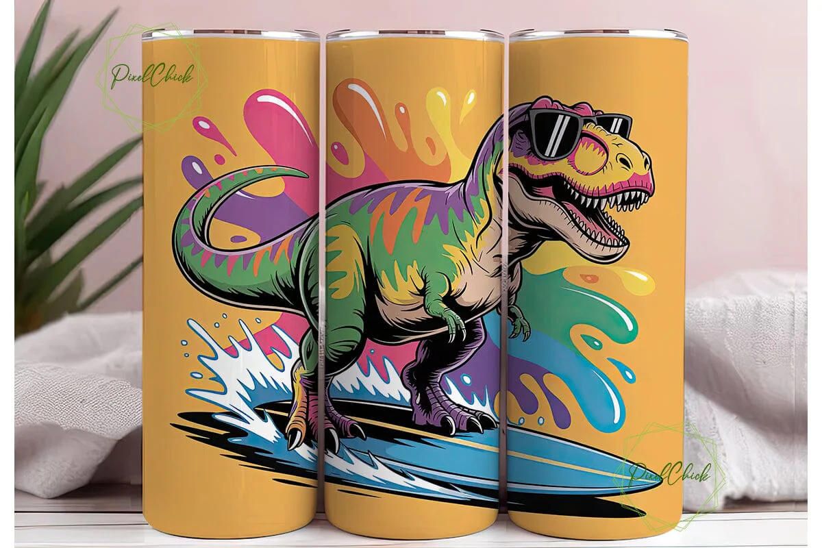 Surfing Dinosaur 20oz Tumbler Wrap - Image 3