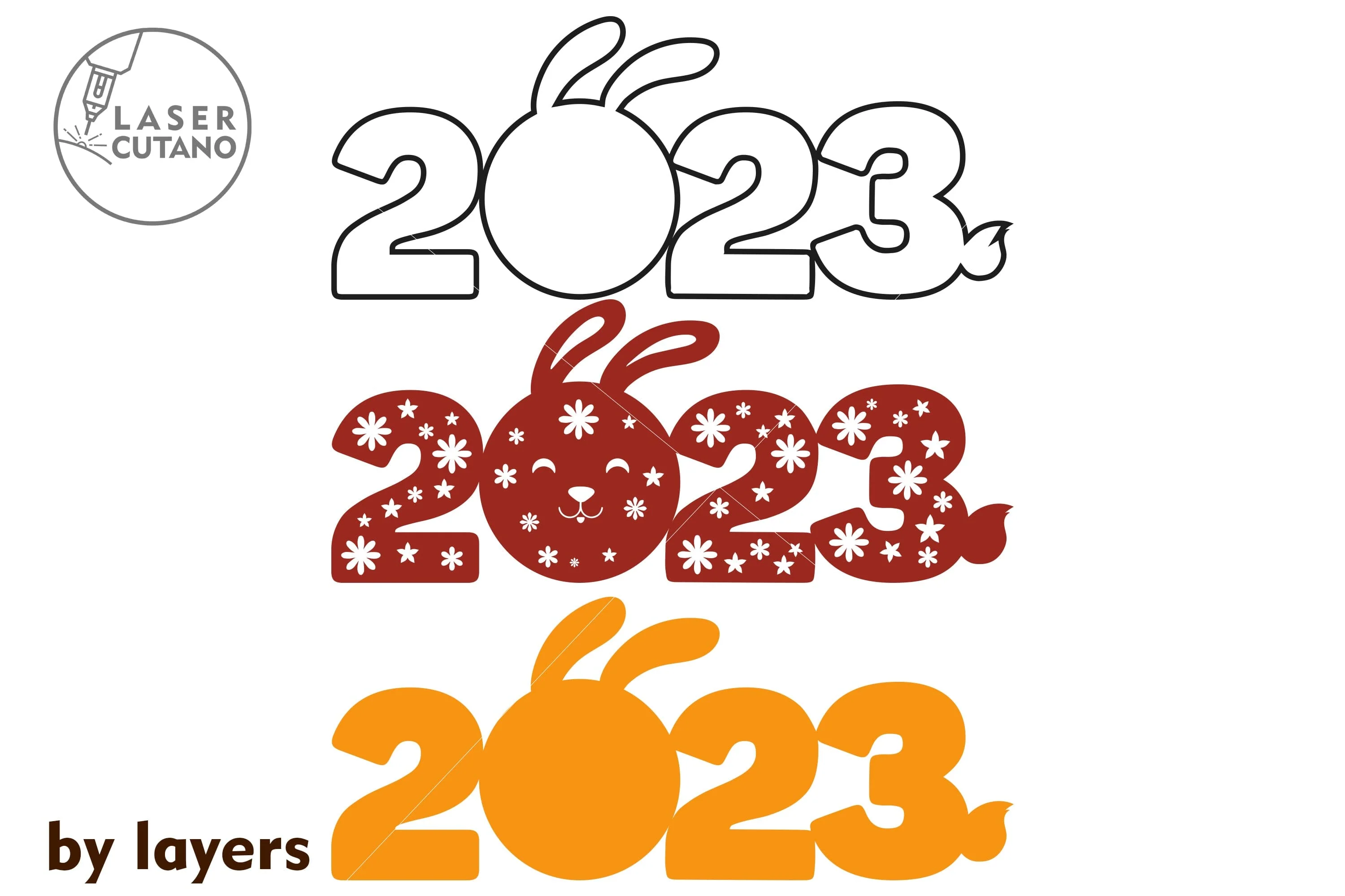 SYMBOL 2023 Laser Cut RABBIT New Year, Christmas Ornaments, Multilayer Cut Files for Laser Cut Wood or Cricut, Paper Craft, Sign SVG, 3D Designs - Image 6