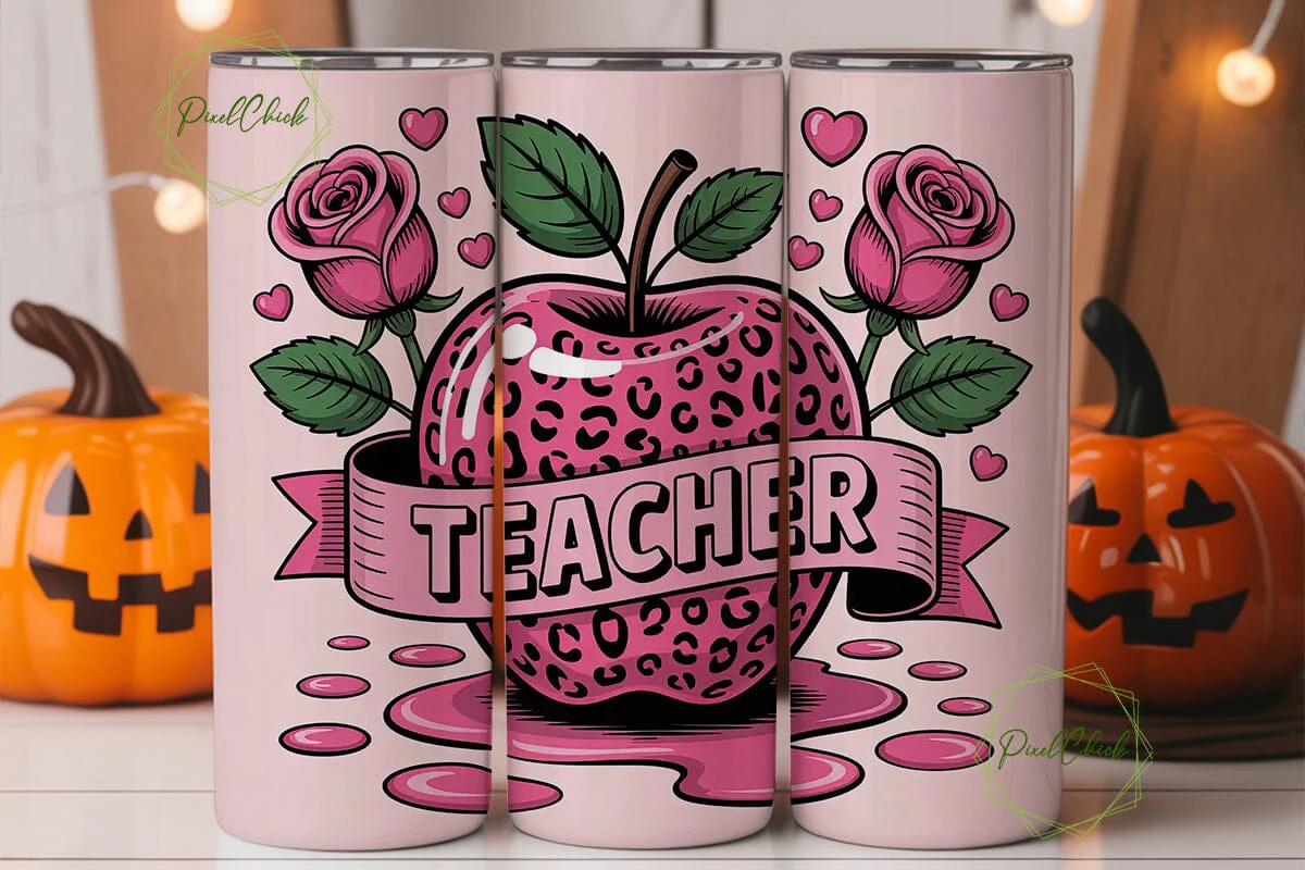 Teacher Apple 20oz Tumbler Wrap - Image 2