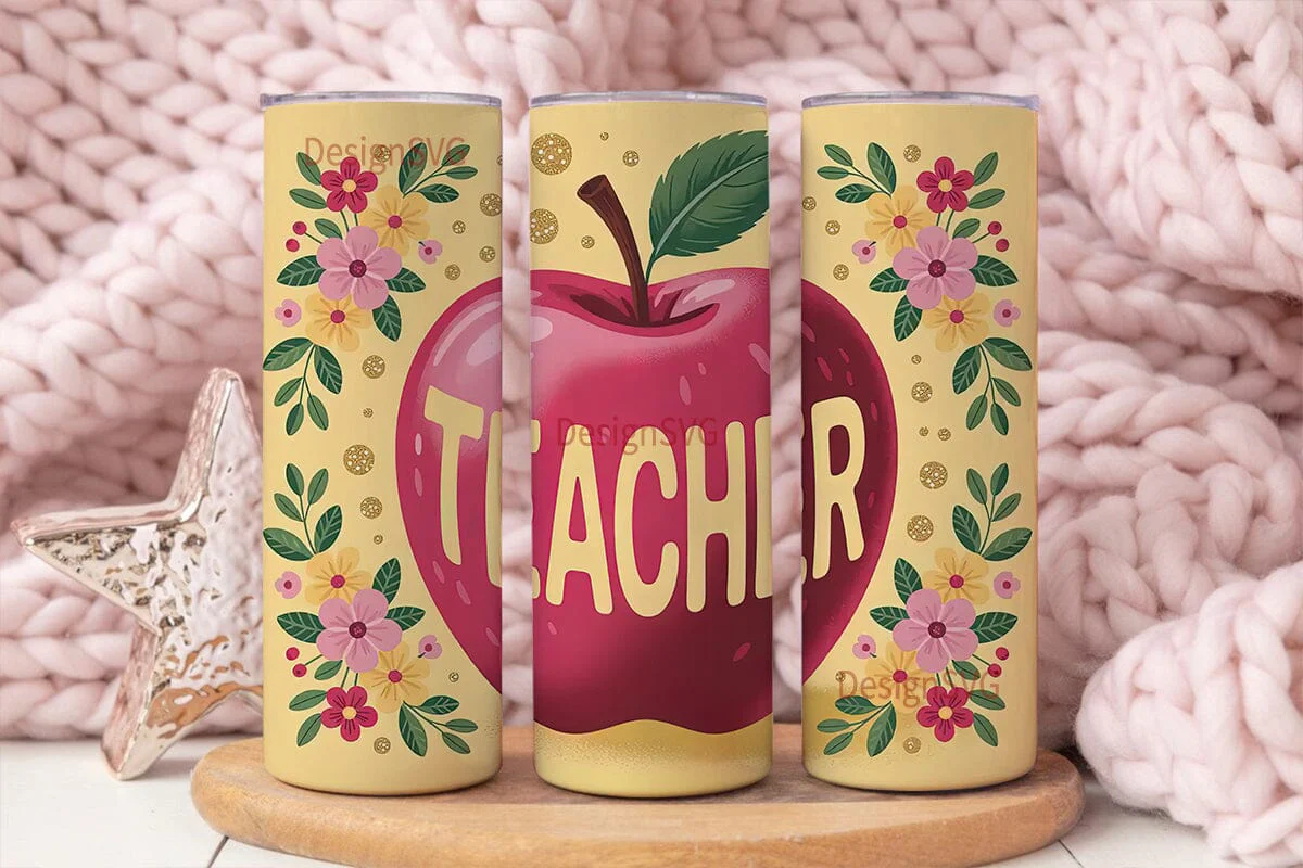 Teacher Apple Glitter 20oz Tumbler Wrap