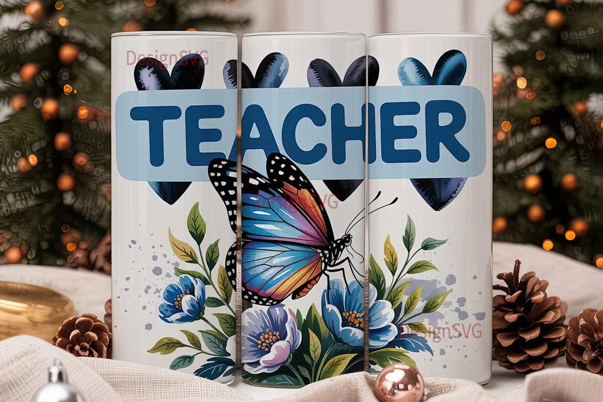 Teacher Butterfly 20oz Tumbler Wrap - Image 2