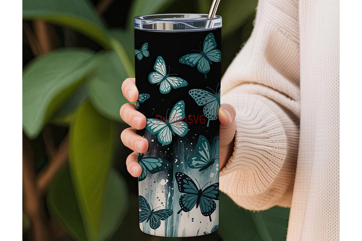 Teal Butterfly Splatter 20oz Tumbler - Image 3