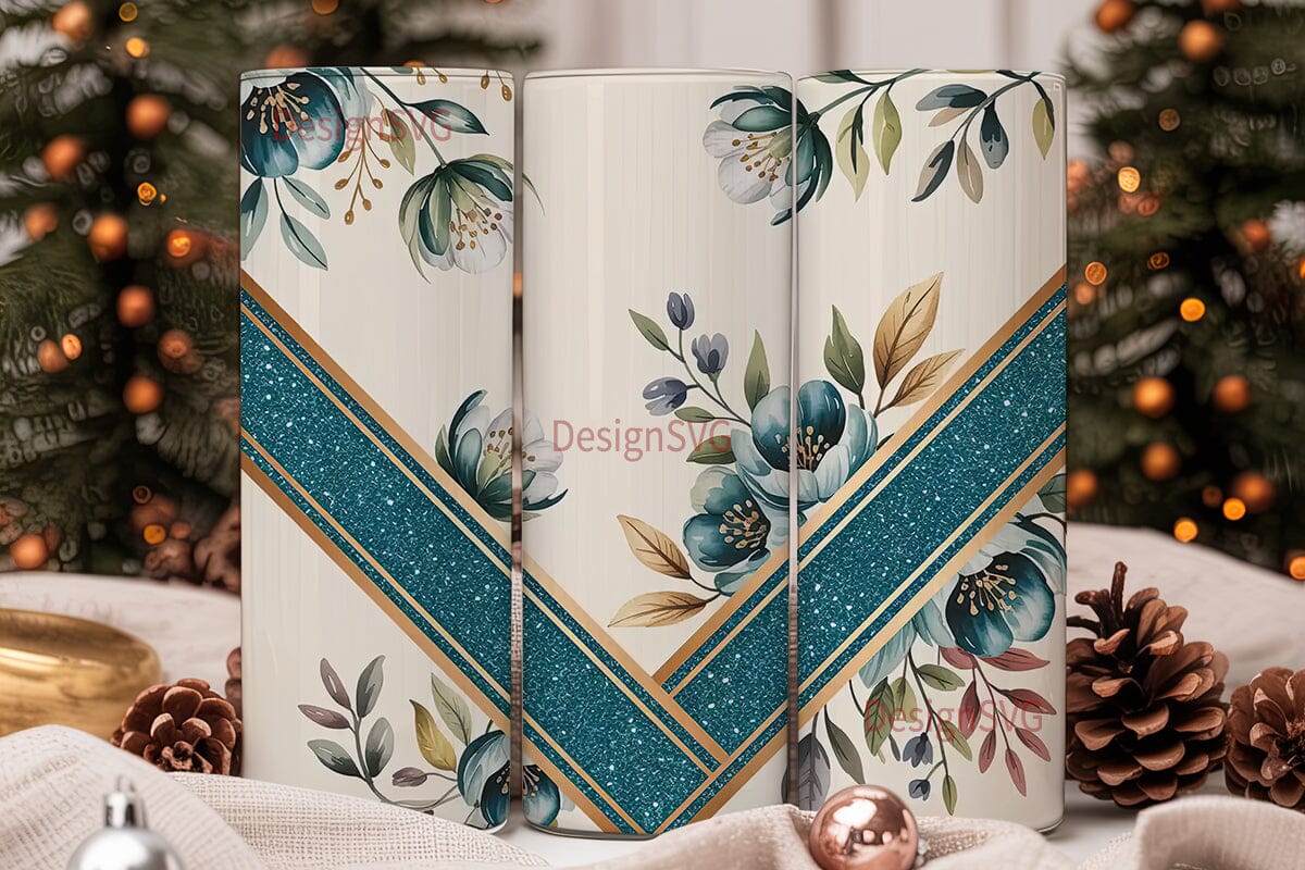 Teal Floral Glitter 20oz Tumbler Wrap - Image 2