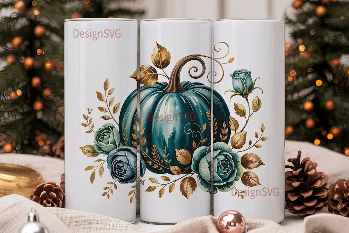 Teal Pumpkin Gold Floral 20oz Tumbler - Image 2