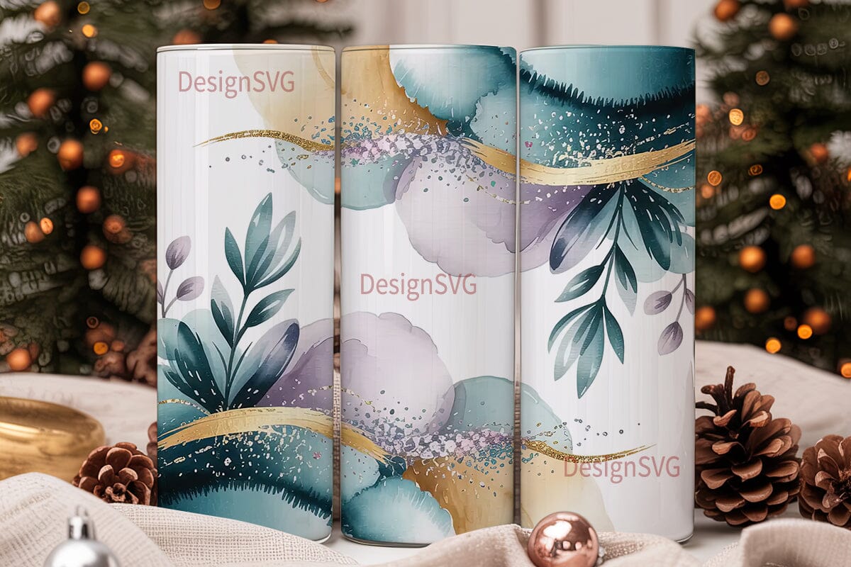 Teal Watercolor Glitter Floral Tumbler - Image 2