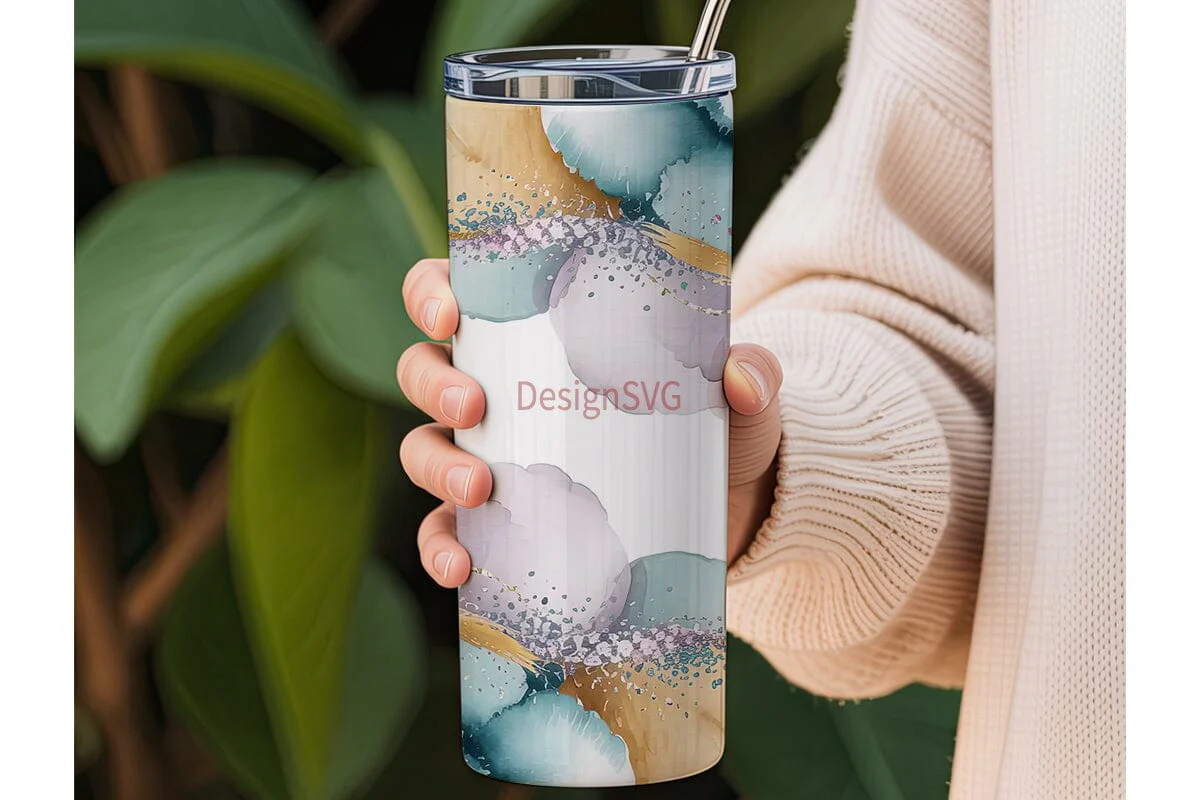 Teal Watercolor Glitter Floral Tumbler - Image 3