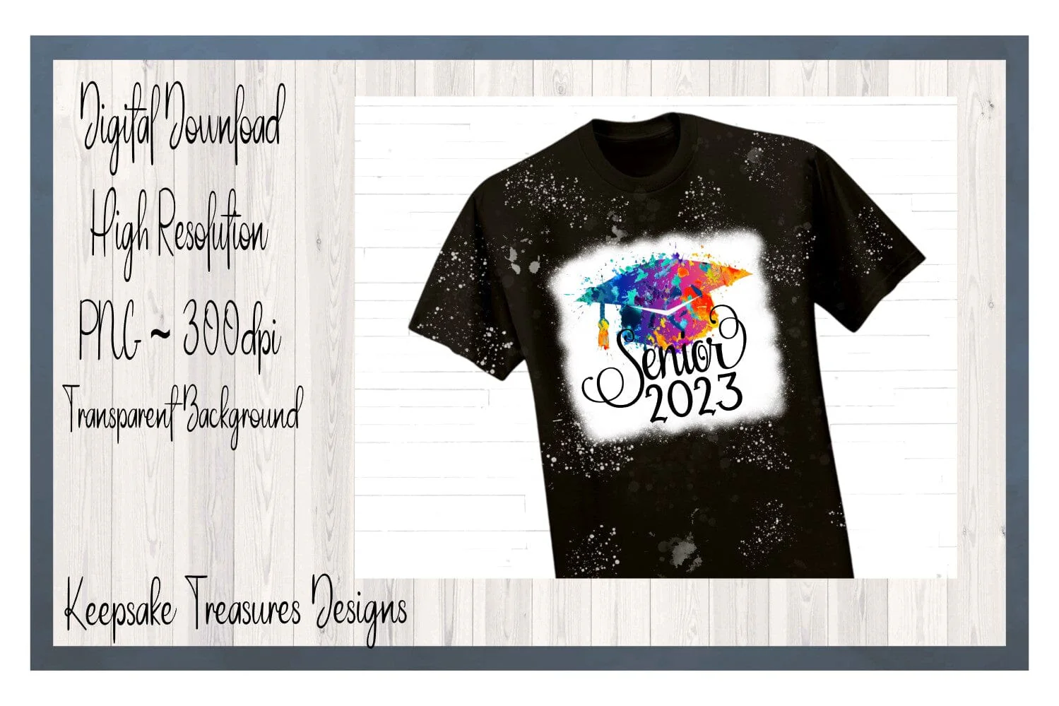 Class 2023 Senior Graduation Cap, Tie Dye, Sublimation PNG Printable - Image 3