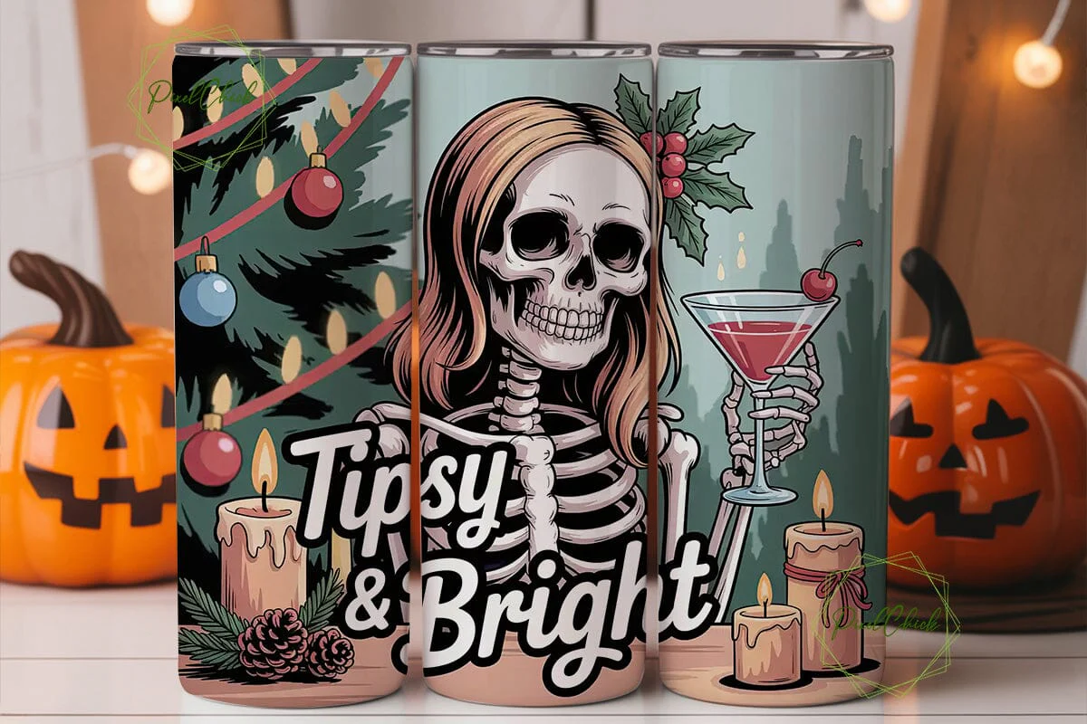 Tipsy Skeleton Christmas Tumbler Wrap - Image 2