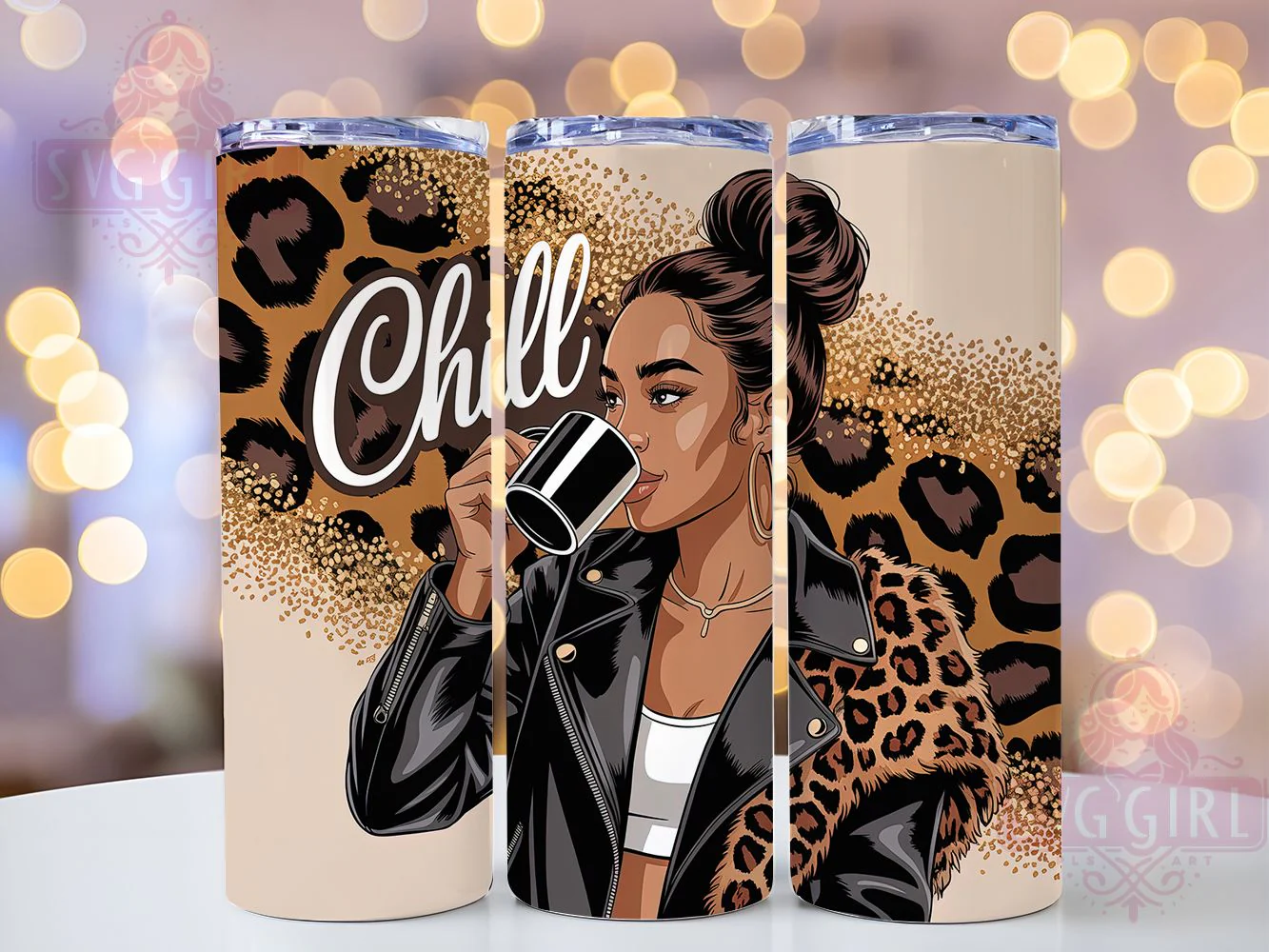 Trendy Fashion Girl Tumbler, Chill Vibes, Stylish Art, Tumbler Wrap, Sublimation Design, 20oz Tumbler, Trendy Style