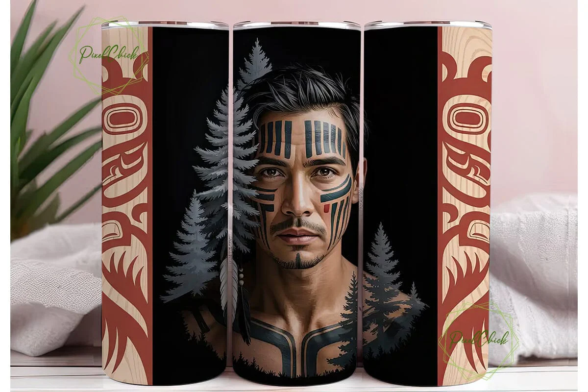 Tribal Man Portrait Tumbler Wrap - Image 3
