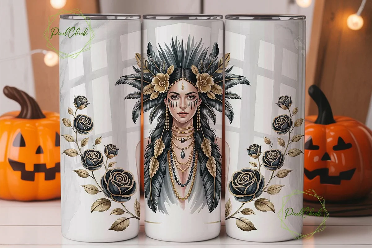Tribal Woman Headdress 20oz Tumbler Wrap - Image 2