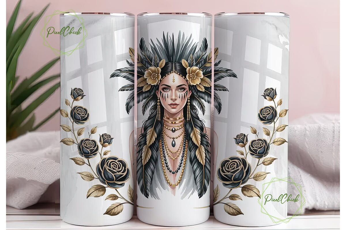 Tribal Woman Headdress 20oz Tumbler Wrap - Image 3