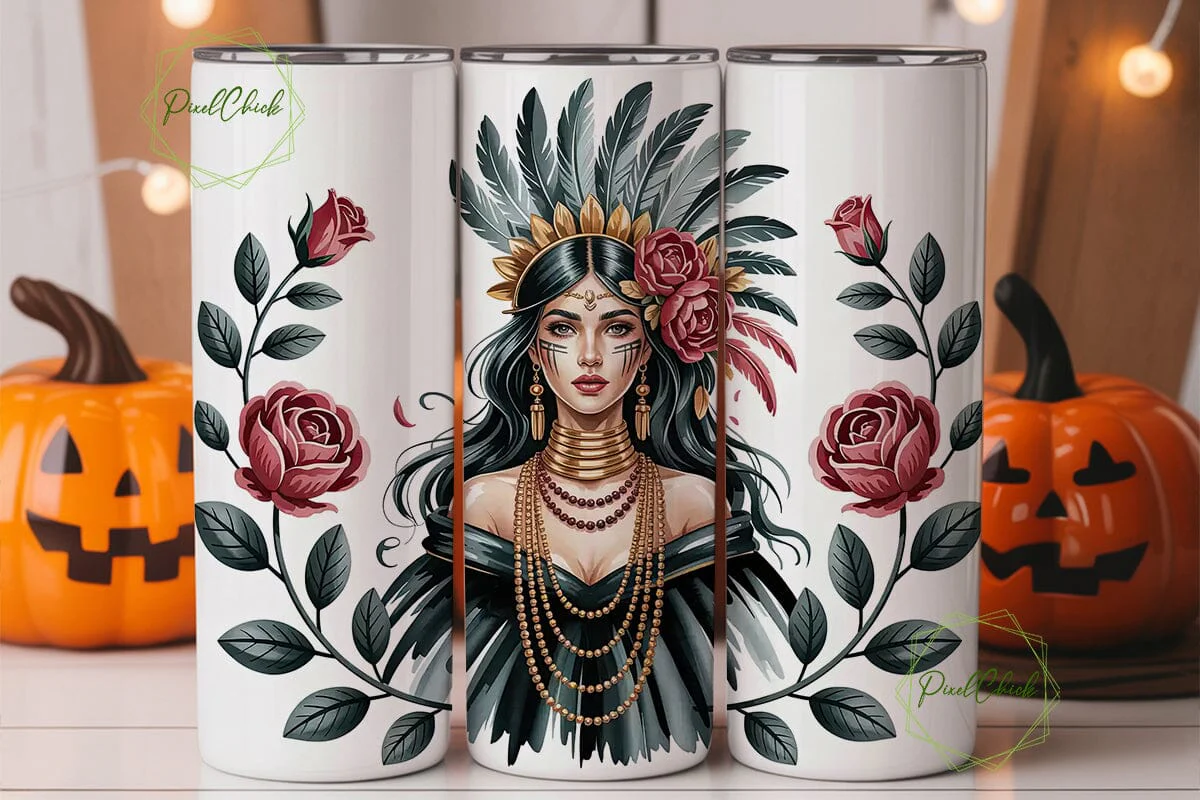 Tribal Woman Headdress 20oz Tumbler Wrap - Image 2